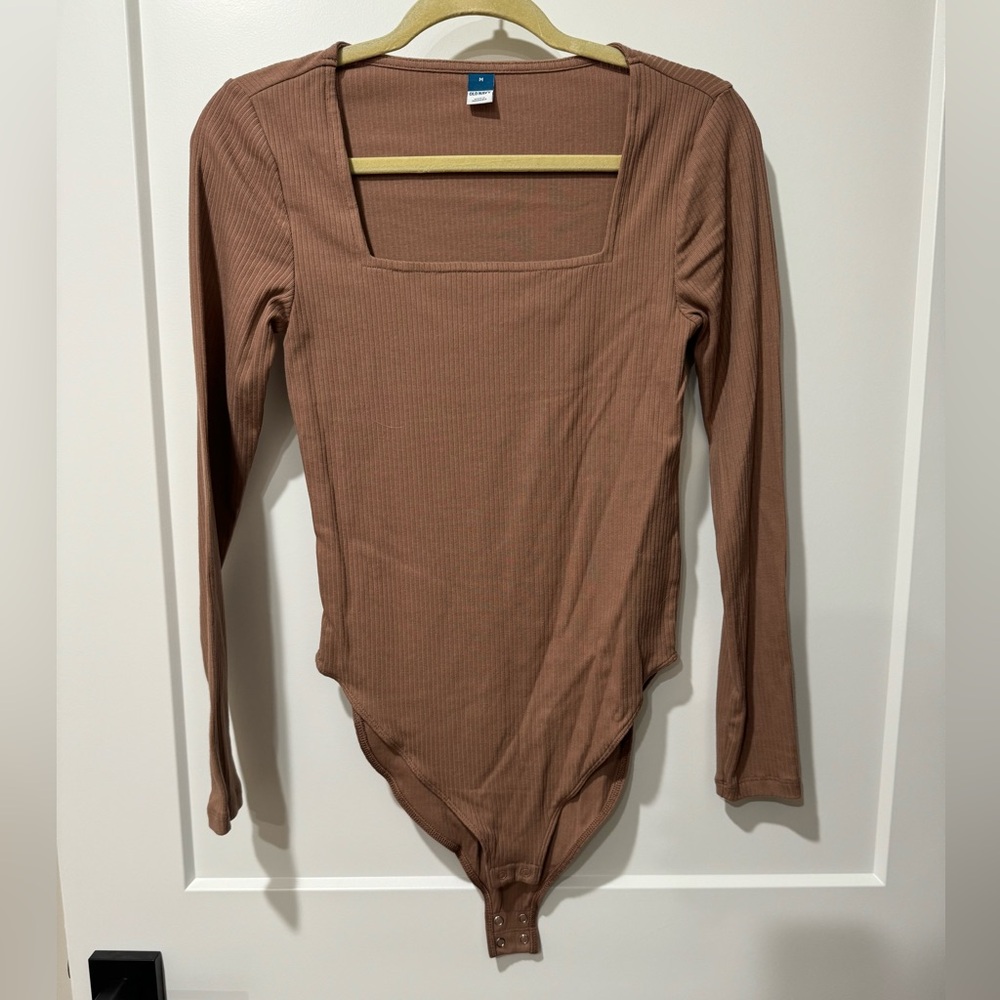 Brown Long Sleeve Ribbed Bodysuit